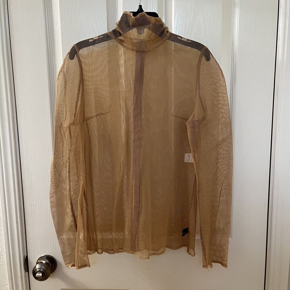 Undercover Co.,Ltd Mesh Beige Long Sleeve High Neck Top Shirt Zip Back Women's